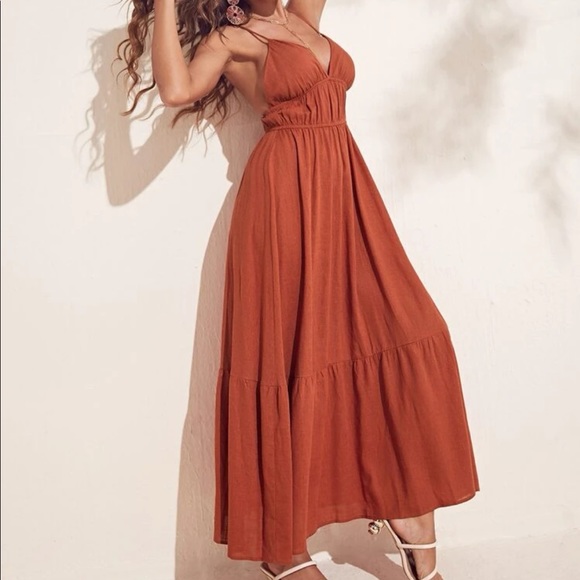 Boho rust crisscross open back cami maxi dress - Picture 8 of 10